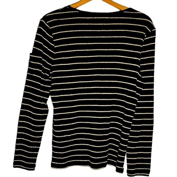 LAUREN RALPH Lauren Shirt, Black with Gold Metallic Stripes Size S - Picture 2 of 5